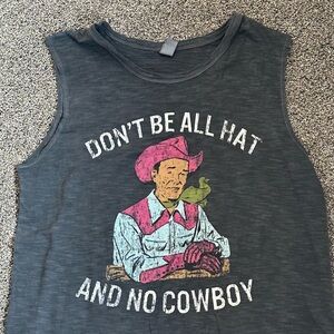 Graphic Sleeveless Tee with Cowboy Print